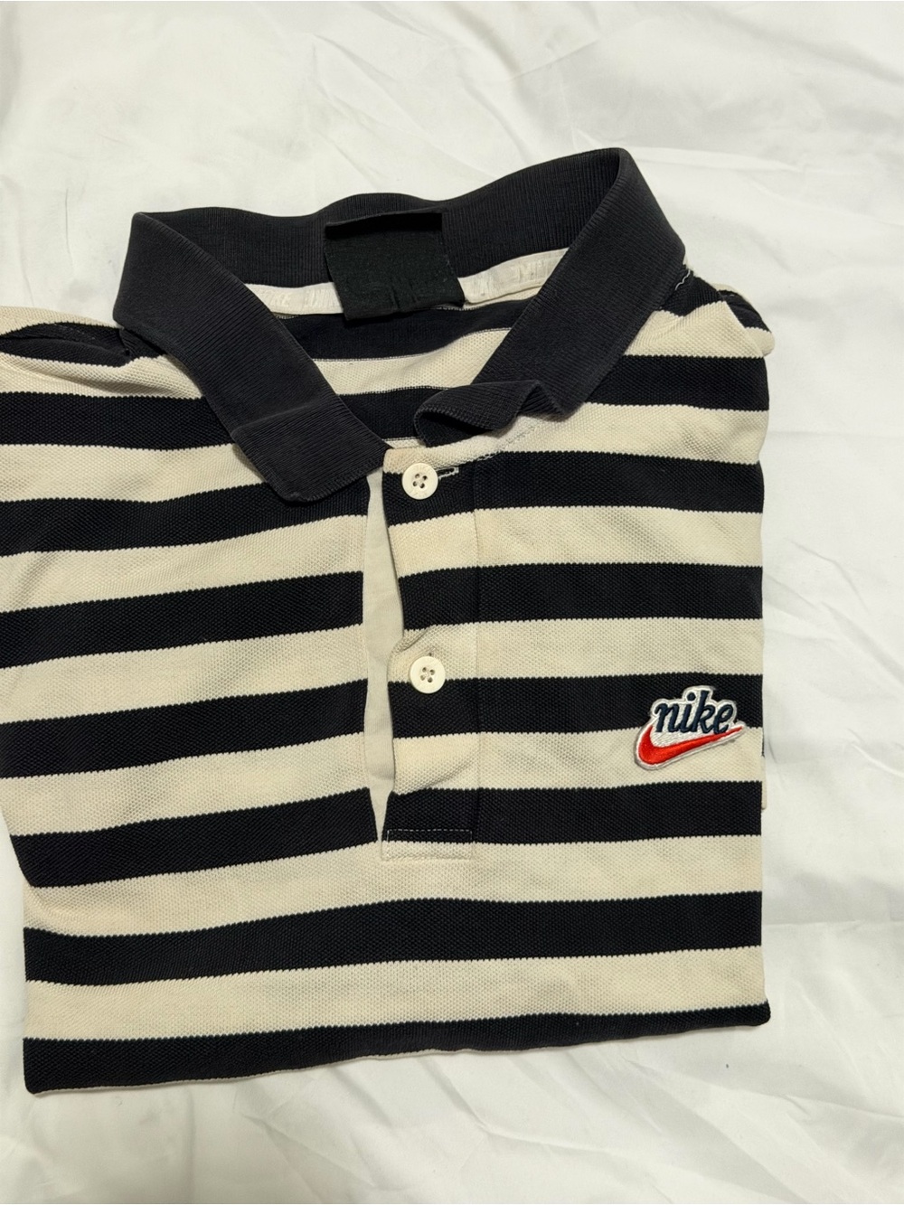 Nike Black & Cream Striped Polo Shirt with Red Accent